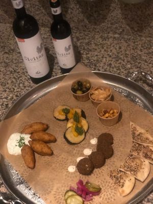 Mezze plates with many vegan options at Za'atar in Utrecht