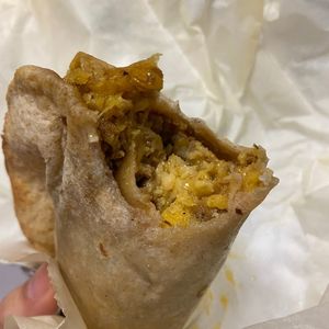Vegan breakfast burrito with Just egg, Beyond sausage, and vegan cheese at Gregory's Coffee - New Jersey Ave in Washington