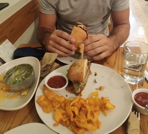 Teriyaki burger (and tortilla chips on the side) at Avocado in Athens