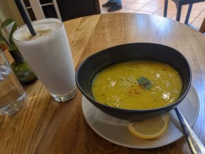 dahl + coconut milkshake at Avocado in Athens