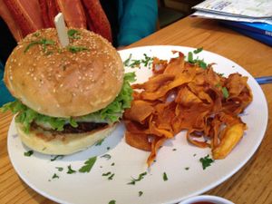 non-vegan meal (can be made vegan): veggie burger at Avocado in Athens
