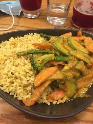 Om shanti curry with brown rice at Avocado in Athens