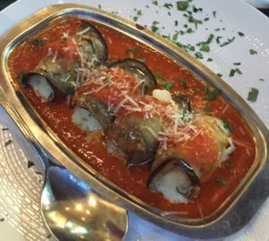 Aubergine roll with soft cheese at Avocado in Athens