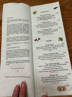 Menükarte   at Avocado in Athens