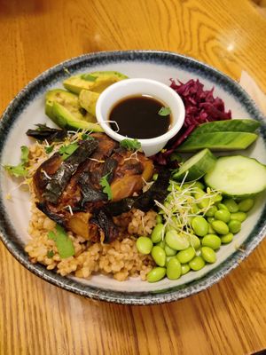 Peanut butter tofu bowl at Avocado in Athens