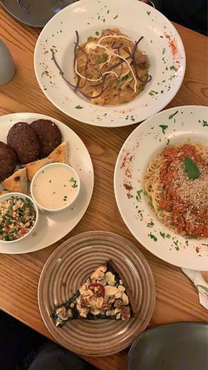 Falafel plate, tempeh pasta, vegan bolognese  at Avocado in Athens