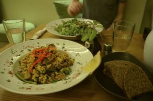 Viva Paella and Caesar Salad with Bread and Water at Avocado in Athens