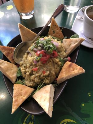 Bread with avocado hummus  at Avocado in Athens