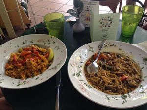 good Veg Paella and Udon Noodles at Avocado in Athens