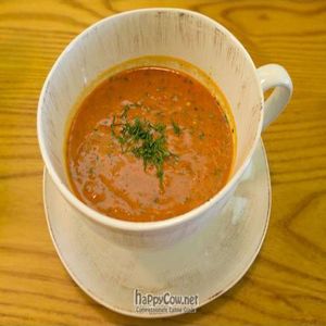 Raw vegan gazpacho soup. Refreshing! at Avocado in Athens