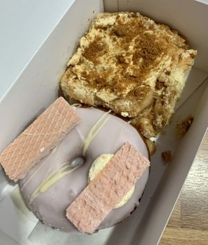 Pink panther doughnut & biscoff bun  at Cat Burglar Dough Co in Brighton