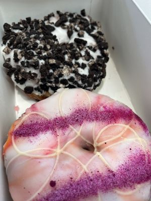 Tutti frutti and Oreo doughnuts  at Cat Burglar Dough Co in Brighton
