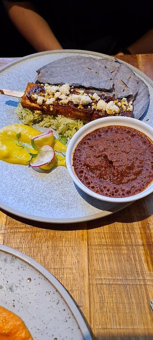 Pibil tofu, arroz Verde, blue corn tortillas at Mallow - Borough Market in South East London