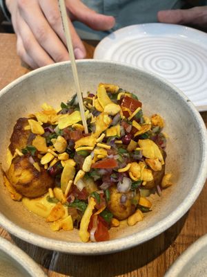 bhel puri, coconut cashews, anaanas yoghurt  at Mallow - Borough Market in South East London