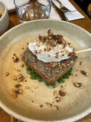 labneh, walnut kataifi, sugarsnap gremolada  at Mallow - Borough Market in South East London