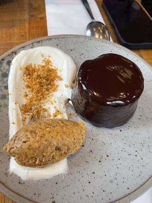 chocolate hazelnut financier, white chocolate, gianduja caramel  at Mallow - Borough Market in South East London