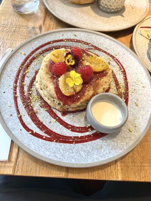 Raspberry pancakes  at Mallow - Borough Market in South East London