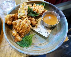 tempura fungi, shiso, szechuan passion dip at Mallow - Borough Market in South East London