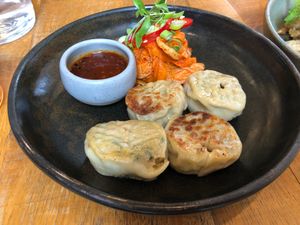 dumplings, kimchi, gochujang dip at Mallow - Borough Market in South East London