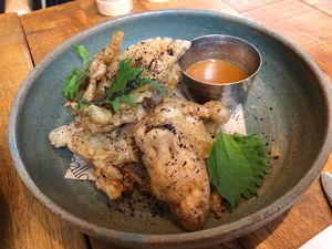 tempura fungi,
shiso, szechuan passion dip at Mallow - Borough Market in South East London