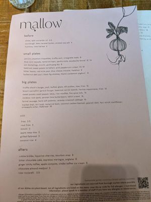 Menu at Mallow - Borough Market in South East London