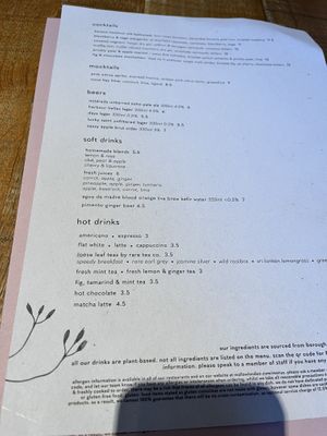 Menue   at Mallow - Borough Market in South East London