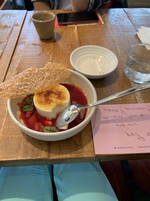 crème brûlée and birthday card  at Mallow - Borough Market in South East London