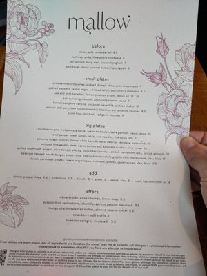 Menu at Mallow - Borough Market in South East London