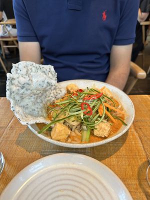 roast pepper sweet potato laksa, rice noodles, five spice tofu  at Mallow - Borough Market in South East London