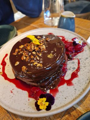 Fluffy chocolate and raspberries pancakes at Mallow - Borough Market in South East London