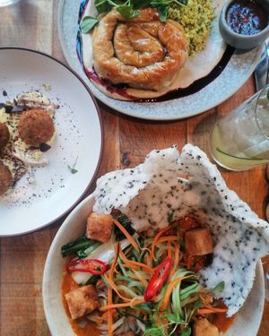 Laksa, filo pie with aubergine at Mallow - Borough Market in South East London