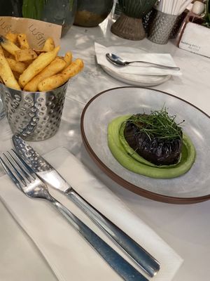 Aubergine and chips  at Mallow - Borough Market in South East London