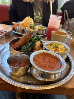 Full English in foreground, thali in back  at Mallow - Borough Market in South East London