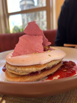 Cherry meringue pancakes  at Mallow - Borough Market in South East London