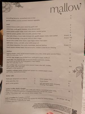 Main menu at Mallow - Borough Market in South East London