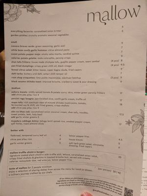 Main menu at Mallow - Borough Market in South East London