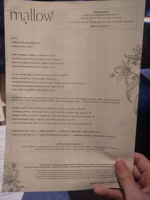 Menu at Mallow - Borough Market in South East London