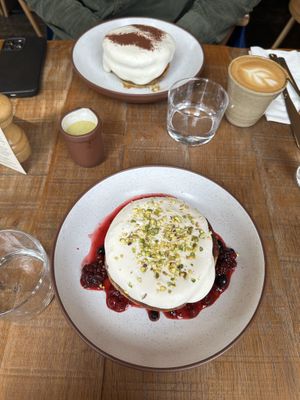Pistachio pancakes (note the jug of pistachio cream!)   at Mallow - Borough Market in South East London