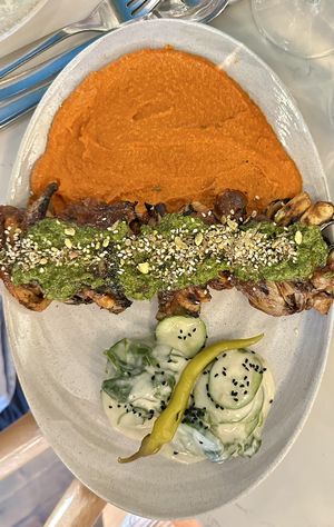 Oyster mushroom braised onion skewer   at Mallow - Borough Market in South East London