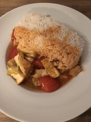 Dau Phu - Tofu with tomato garlic sauce - plated at home  at Hanoi Vietnamese Soulfood in Stuttgart