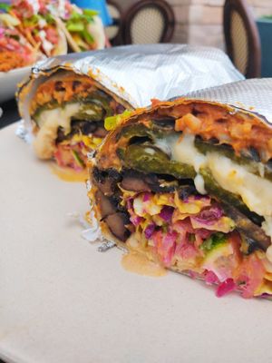 Chile relleno burrito! at Guacamaya Oasis Plant Based Mexican Cuisine in Downey