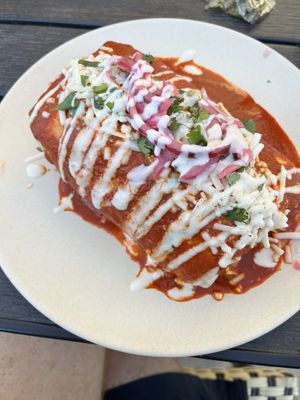 Wet burrito mushroom carnitas  at Guacamaya Oasis Plant Based Mexican Cuisine in Downey