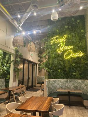 Cool Interior (Would Be More Awesome if All the Greens Were Real Plants!)   at Guacamaya Oasis Plant Based Mexican Cuisine in Downey