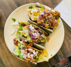 Taco trio  at Guacamaya Oasis Plant Based Mexican Cuisine in Downey