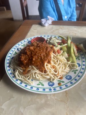Vegan “meat” sauce. I’m a lifelong vegetarian (milk is okay but not eggs) so I’m always a bit worried about having a sensitive stomach. 24 hours later and I feel great!   at Bien Plantado in Iquitos