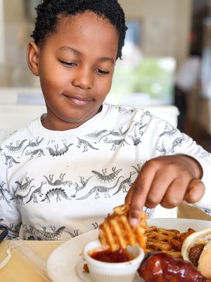 Waffle fries 😋 at Loving Hut in Falls Church
