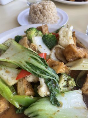 Lemongrass tofu with rice at Loving Hut in Falls Church