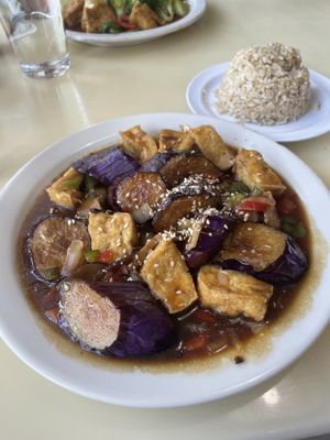 Eggplant tofu with rice at Loving Hut in Falls Church