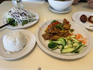 Lemongrass nuggets (plate of veggies on the left is for the noodle soup)  at Loving Hut in Falls Church
