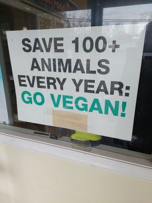 What's under the tape? A PETA logo. Interesting... at Loving Hut in Falls Church